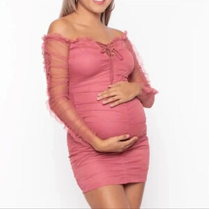Mesh Long Sleeve  Lace Maternity Mini dress sheer girl core